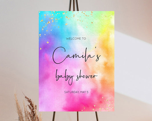 Tie Dye Baby Shower Welcome Board Rainbow Tie Dye Welcome Sign Pastel Welcome Poster Colorful Pastel Welcome Rainbow Tie Dye Sign D10456