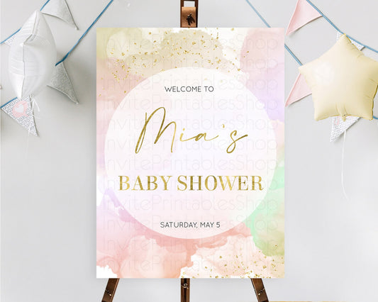 Pastel Baby Shower Welcome Sign Pastel Rainbow Welcome Sign Colorful Rainbow Confetti Watercolor Glitter Décor Pastel  Welcome Sign D10627