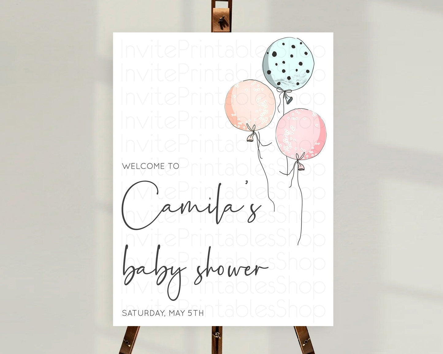 Pastel Balloons Baby Shower Welcome Sign Colorful Balloon Welcome Board Rainbow Balloon Welcome Poster Confetti Balloon Welcome Sign D10868