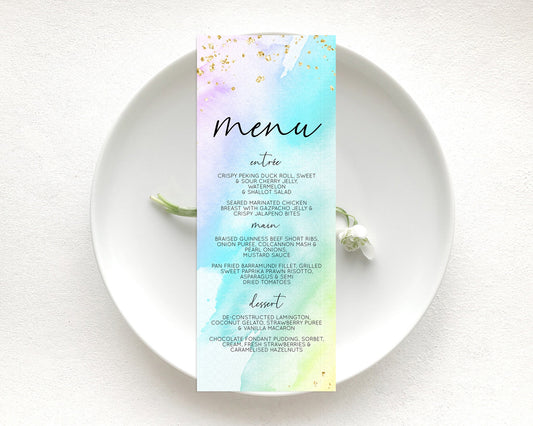 Editable Pastel Menu Pastel Rainbow Menu Template Colorful Pastel Table Deco