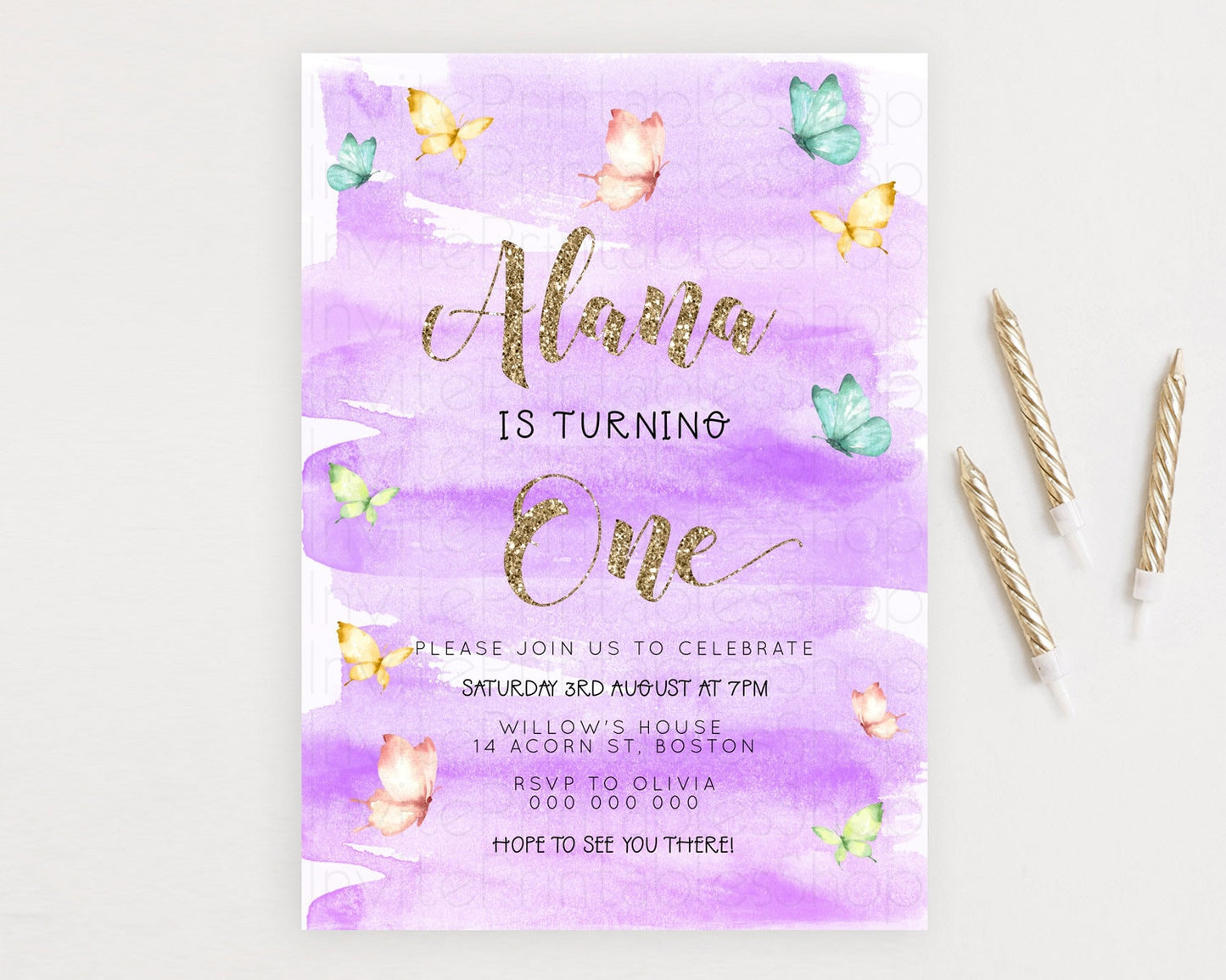 Pastel Butterfly Birthday Invitation Butterfly Birthday Invitation Colorful Splash Glitter Butterfly Garden 1st 2nd Birthday D23233