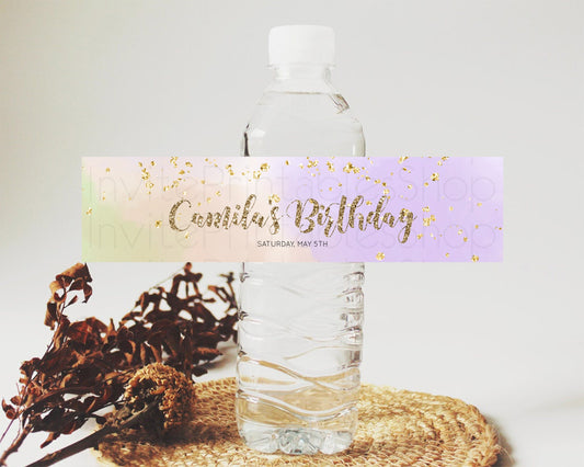Editable Pastel Water Label Template Pastel Ombre Rainbow Watercolor Colorfu
