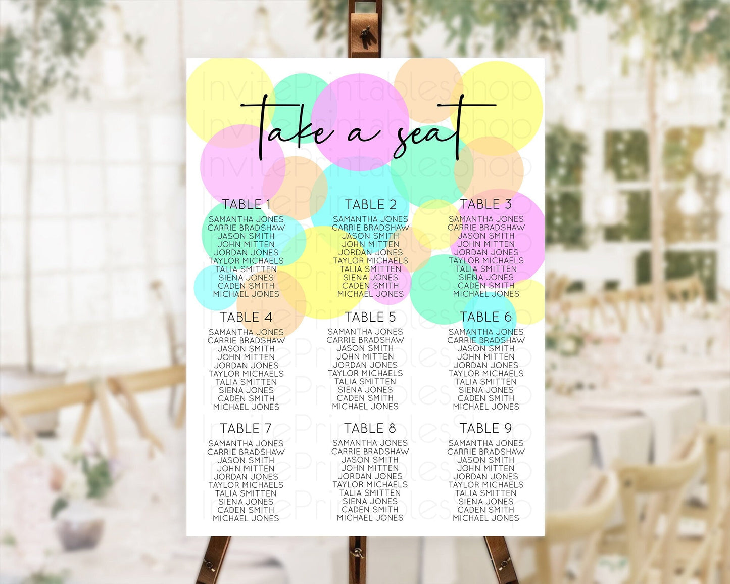 Pastel Seating Chart Pastel Confetti Seating Chart Bubbles Sprinkles Seating Sign Colorful Rainbow Decor Confetti Seating Board D10409