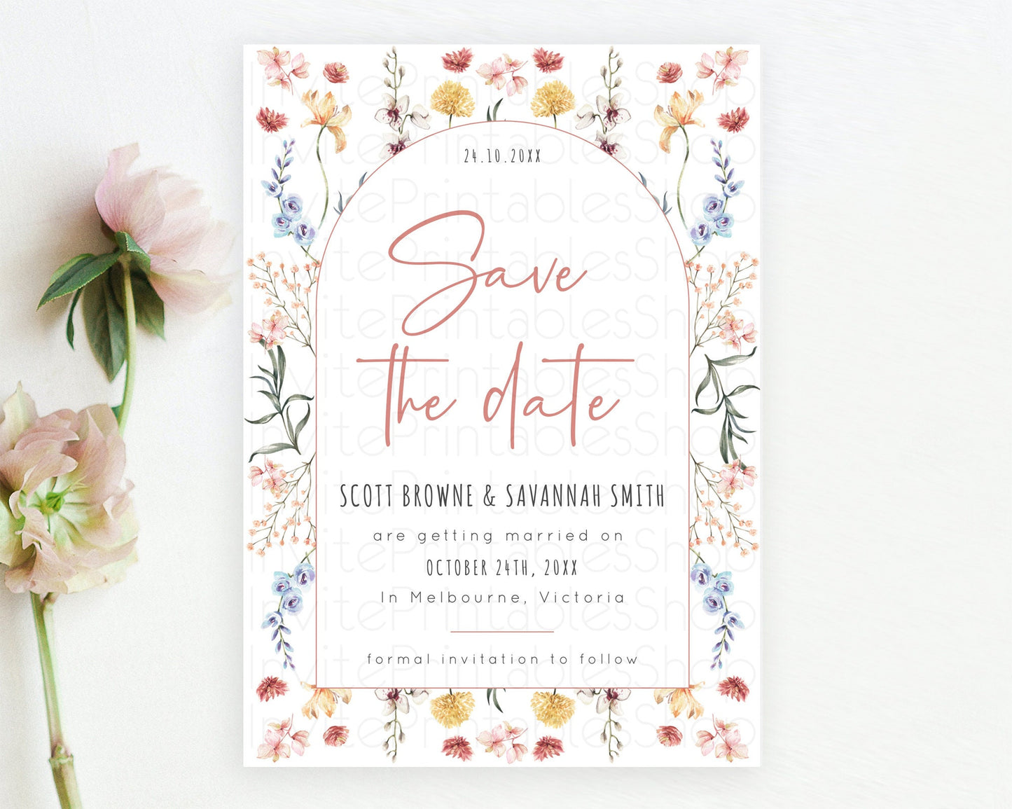 Wildflower Save The Date Template Secret Garden Save The Date Pastel Floral Garden Party Boho Flowers Birthday Baby Shower Wedding D10682