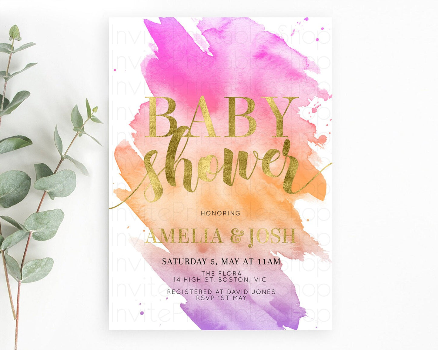 Pastel Baby Shower Invitation Rainbow Baby Shower Invitation Colorful Pastel Watercolor Invitation Gold Glitter Sprinkles Ombre D10488