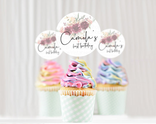 Editable Secret Garden Cupcake Toppers Wildflower Cupcake Toppers Pastel Flo