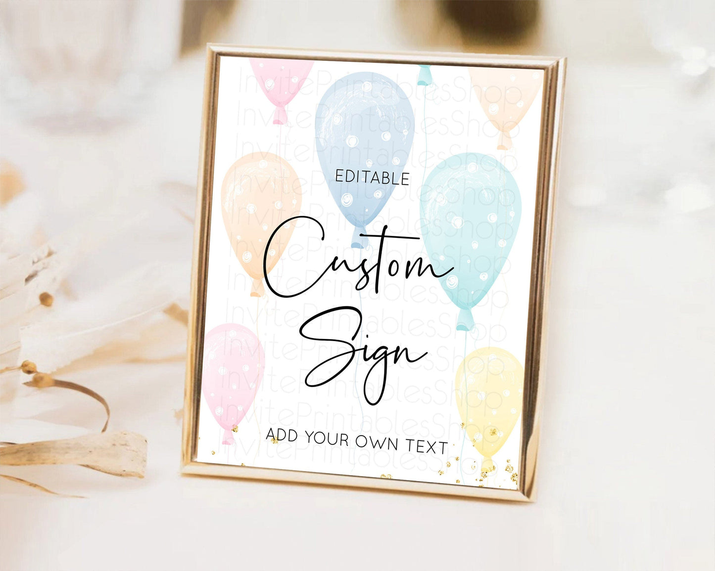 Pastel Balloons Sign Template Rainbow Confetti Balloon Party Colorful Balloon Table Sign Decor 8x10 Birthday Baby Shower Baptism D10776