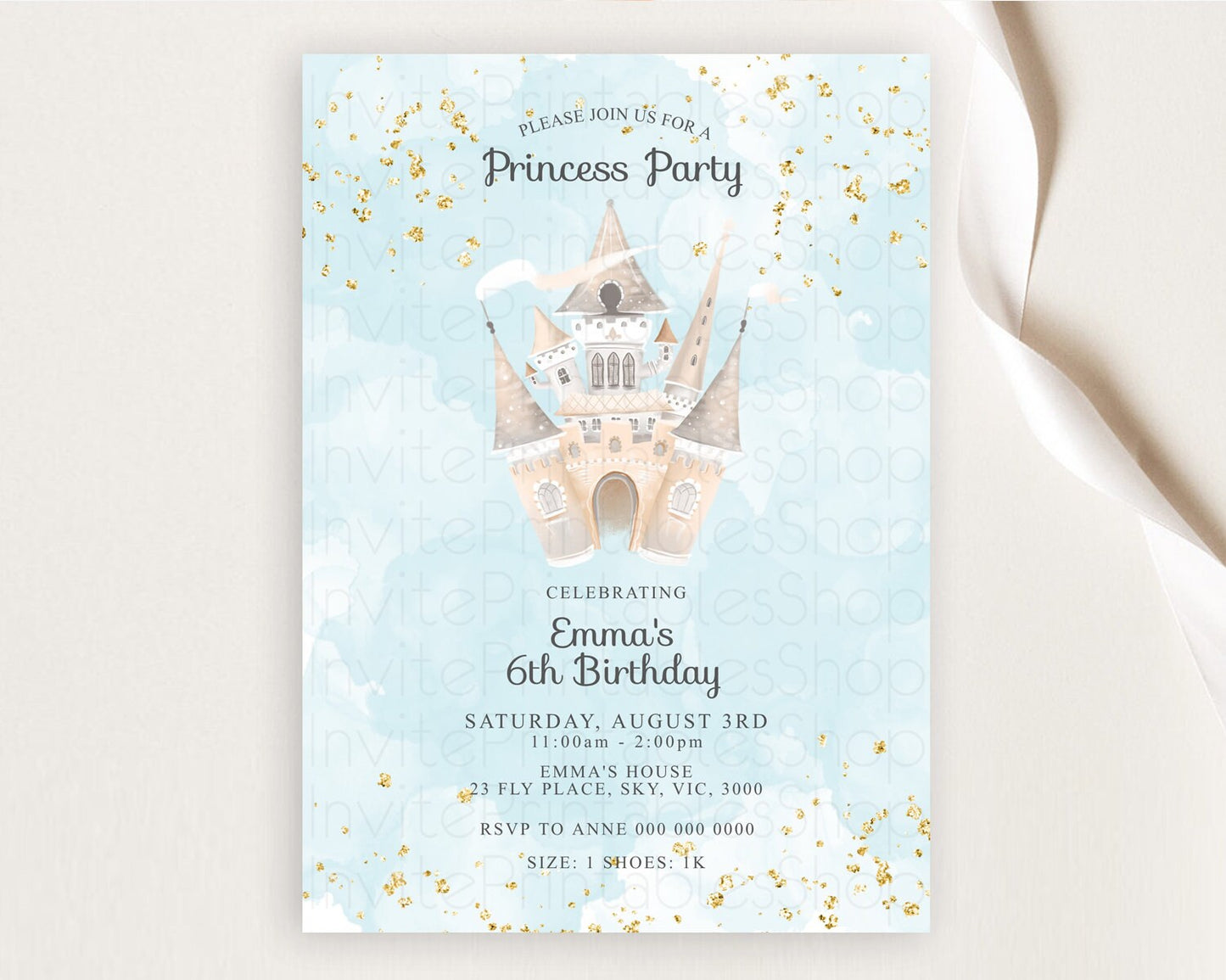 Princess Birthday Invitation Princess Invitation Pastel Invitation Royal Birthday Rainbow Color Enchanted Castle 1st First Birthday D10659