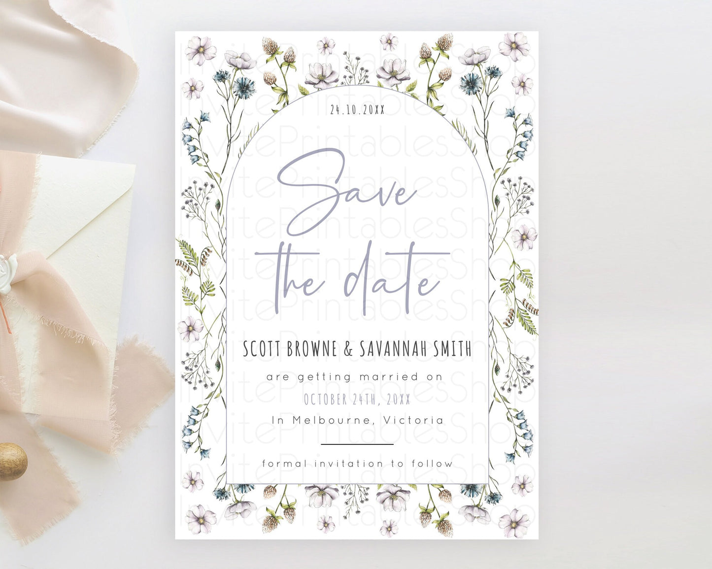 Wildflower Save The Date Template Secret Garden Save The Date Pastel Floral Garden Party Boho Flowers Birthday Baby Shower Wedding D10603