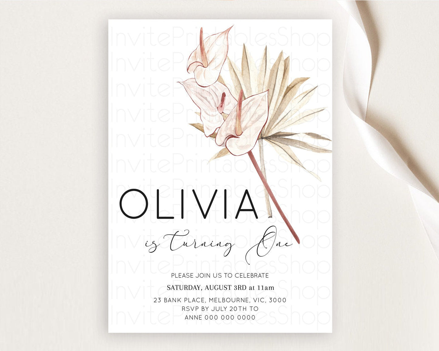 Tropical Invitation Tropical Birthday Invitation Tropical Floral Invitation Palm Leaf Fern Invite Frangipani White Orchid Invitation D11039