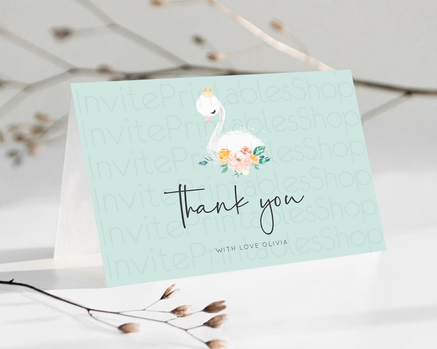 Swan Thank You Swan Princess Ballet Thank You Card Swan Lake Birthday Thank You Cards Secret Garden Pastel Floral Teacher Thank You D10905