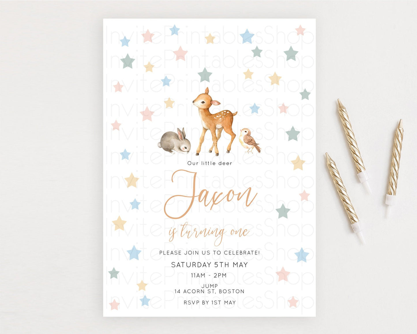 Fawn Birthday Invitation Deer Birthday Invitation Enchanted Forest Party Butterfly Pastel Flowers Whimsical 2nd 1st First Birthday D10918