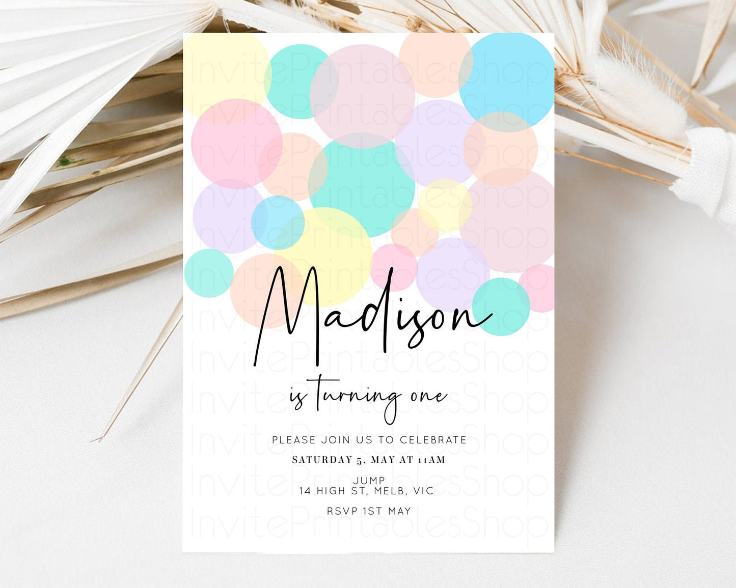 Rainbow Birthday Invitation Pastel Birthday Invitation Rainbow Confetti Invite Colorful Bubbles Invitation Rainbow Sprinkles 1st 2nd 3rd 208
