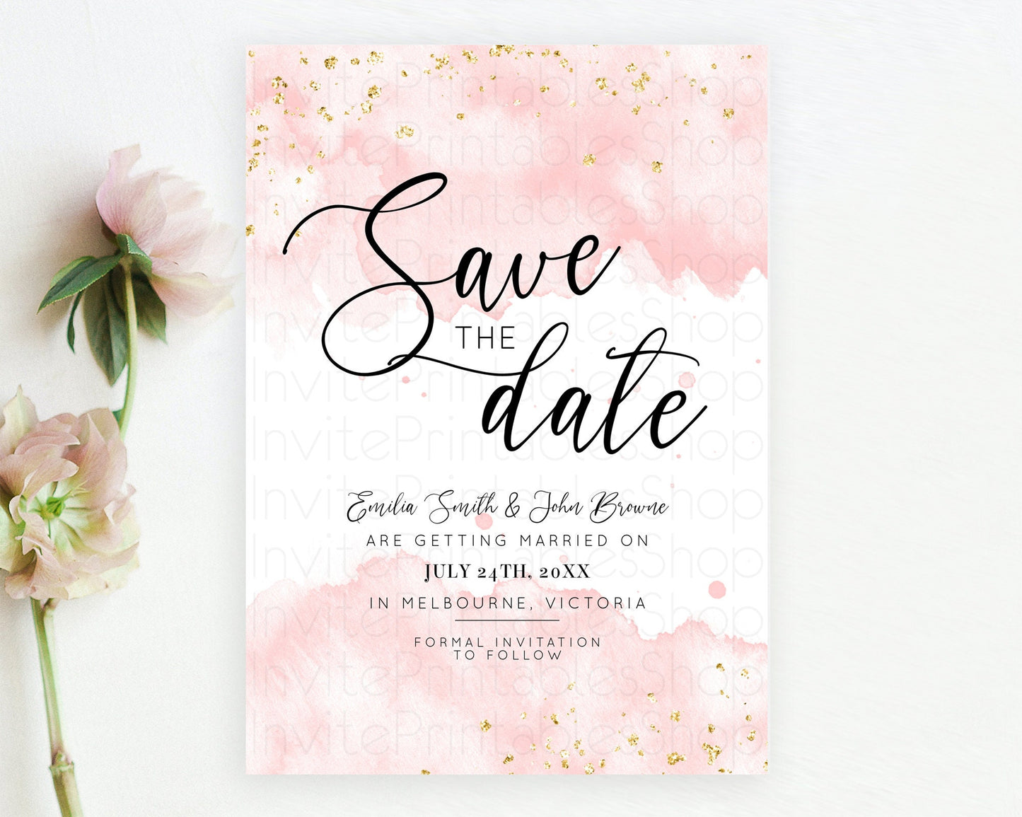 Pink Watercolor Save The Date Template Ombre Pink Watercolor Splash Party 1st Birthday Baby Shower Wedding Baptism Bridal Shower D10328