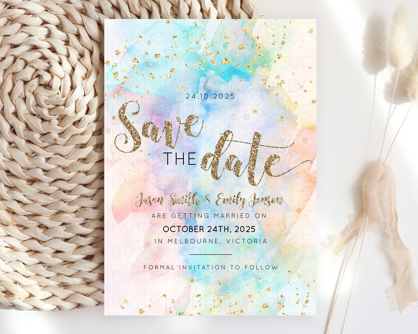 Pastel Save The Date Pastel Colors Save The Date Rainbow Colors Save The Date Ombre Invite Splash Wedding Engaged Baptism Christening 276