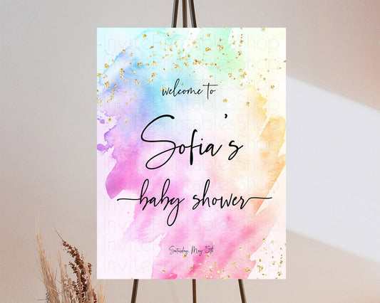 Editable Pastel Baby Shower Welcome Sign Pastel Rainbow Welcome Sign Colorfu