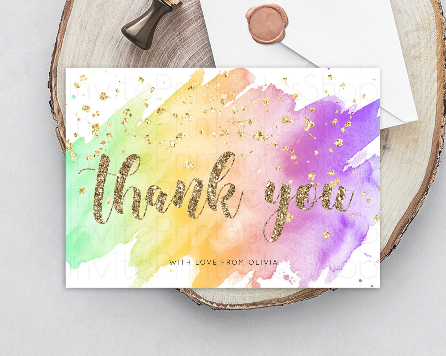 Pastel Thank You Rainbow Thank You Card Colorful Pastel Birthday Thank You Card Confetti Watercolor Pastel Teacher Thank You Cards D10517