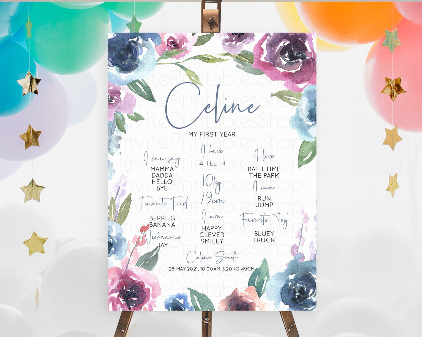 Secret Garden Milestone Board Wildflower First Birthday Milestone Poster Pastel Flowers Milestone Boho Wildflower 1st Birthday Sign D10780