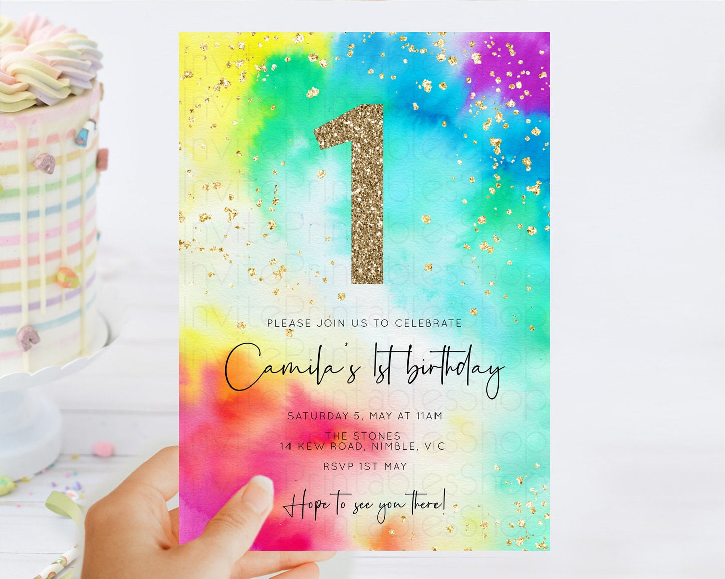 Tie Dye Invitation Rainbow Birthday Invitation Pastel Invitation Colorful Invitation Pastel Rainbow Party 3rd 2nd 1st First Birthday D10462