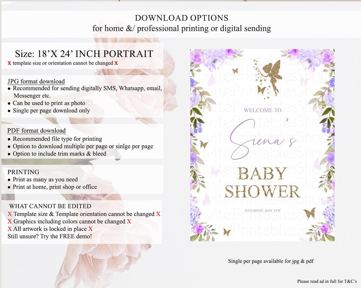 Fairy Baby Shower Welcome Sign Fairy Welcome Board Enchanted Garden Pastel Floral Butterfly Decor Secret Garden Fairy Welcome Sign D10910