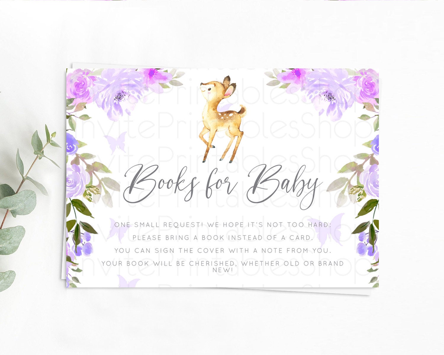 Editable Fawn Books For Baby Card Deer Book Insert Floral Deer Book Card Enc