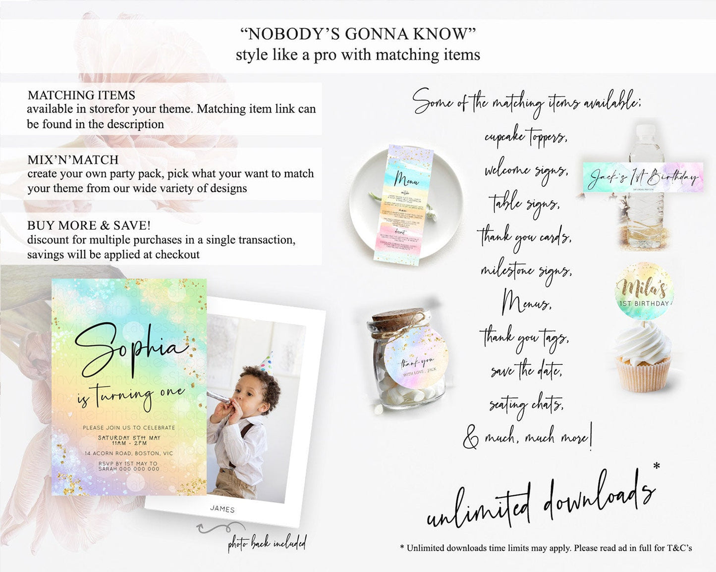 Pastel Birthday Invitation Ombre Watercolor Birthday Invitation Glitter Rainbow Color Splash 1st 2nd 3rd Birthday Invitation D23101