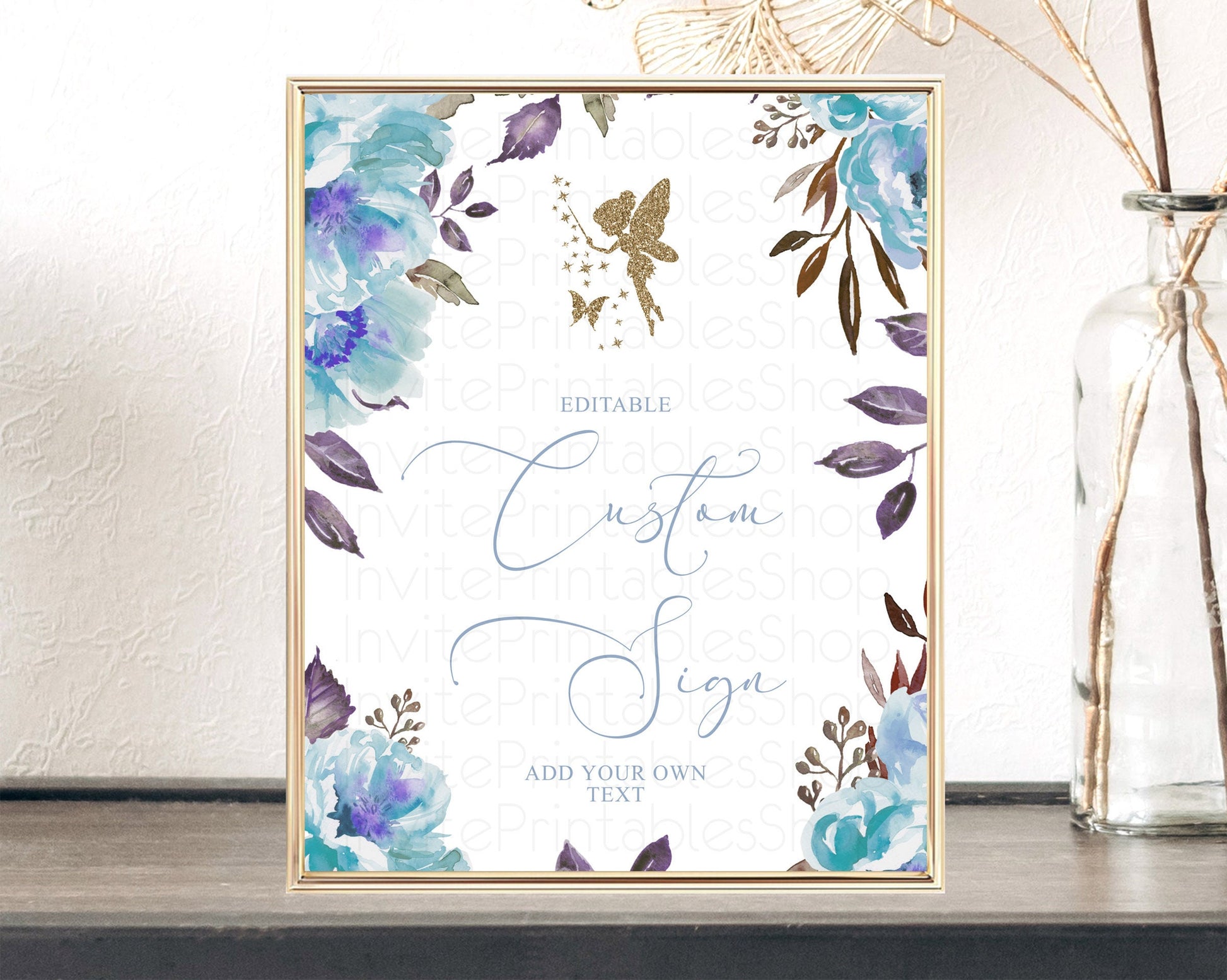 Editable Fairy Sign Enchanted Garden Table Sign Decor Pastel Floral Butterfl