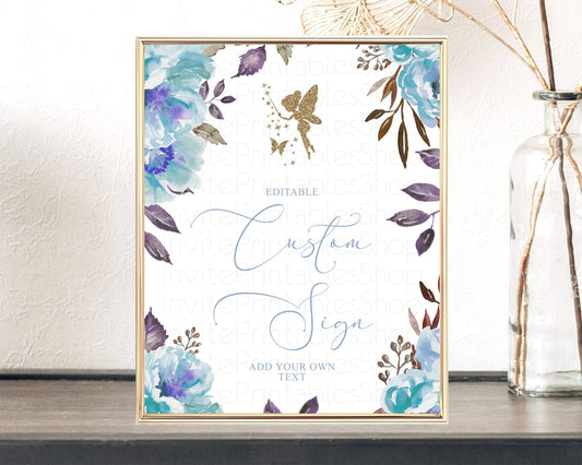 Editable Fairy Sign Enchanted Garden Table Sign Decor Pastel Floral Butterfl