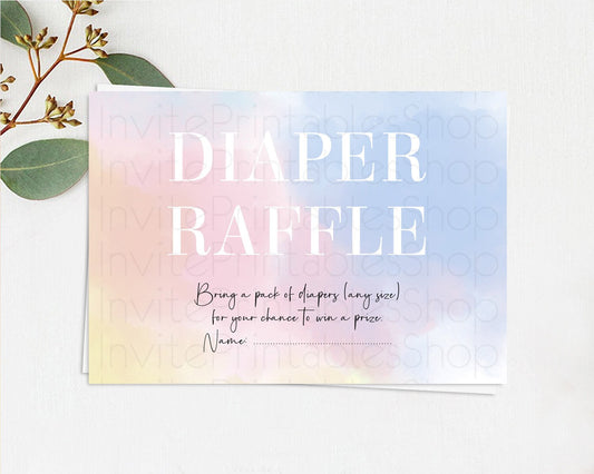 Pastel Diaper Raffle Card Pastel Rainbow Diaper Raffle Insert Colorful Ombre Watercolor Diaper Ticket Confetti Glitter Raffle Game D10373