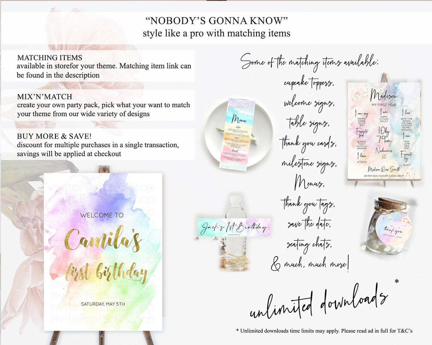 Pastel Welcome Sign Pastel Rainbow Welcome Sign Colorful Rainbow Confetti Watercolor Glitter Pastel First Birthday Welcome Sign D10876
