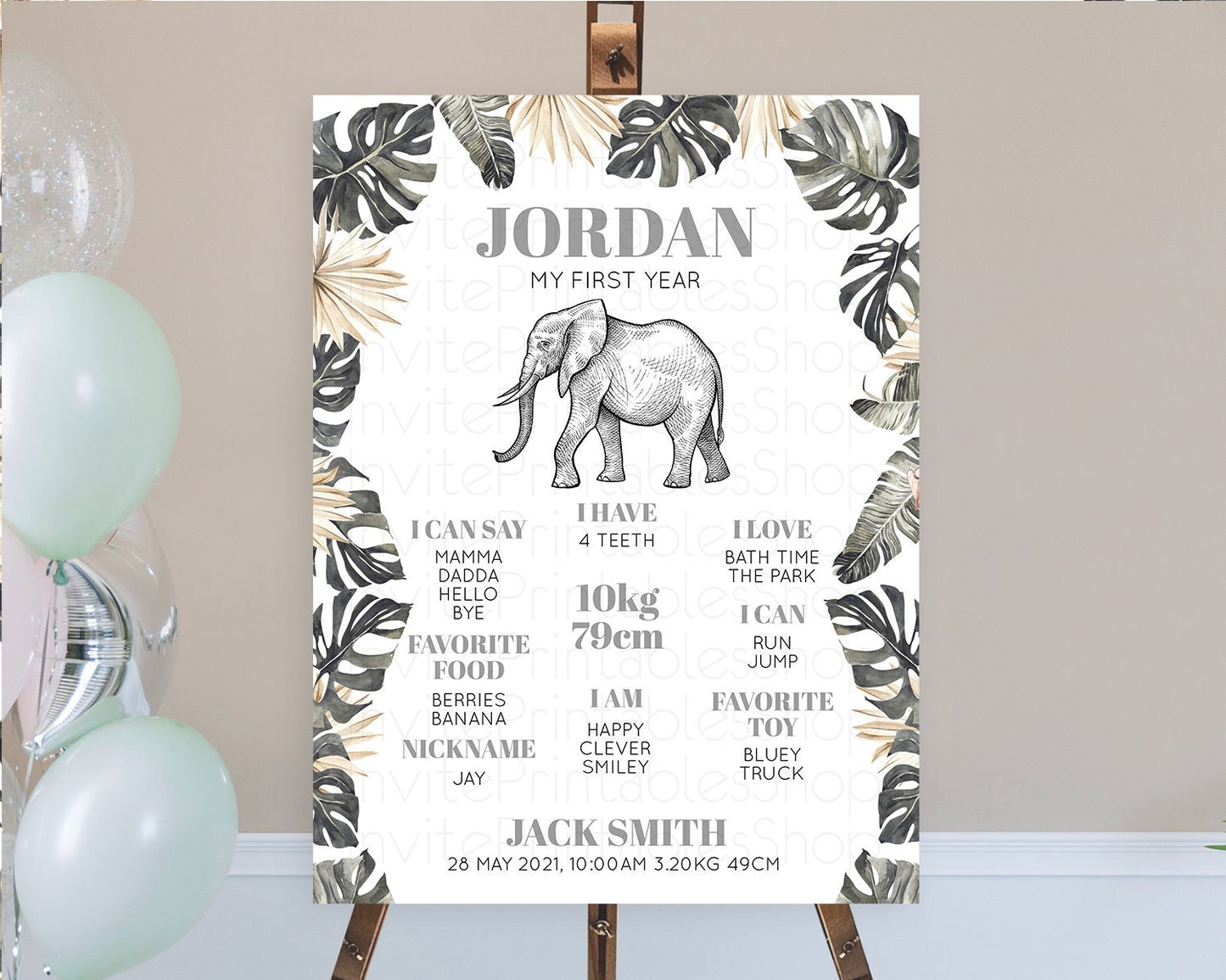 Elephant First Birthday Milestone Board Elephant Milestone Poster One Wild Year Safari Adventure Elephant Zoo Birthday Welcome Sign D10806