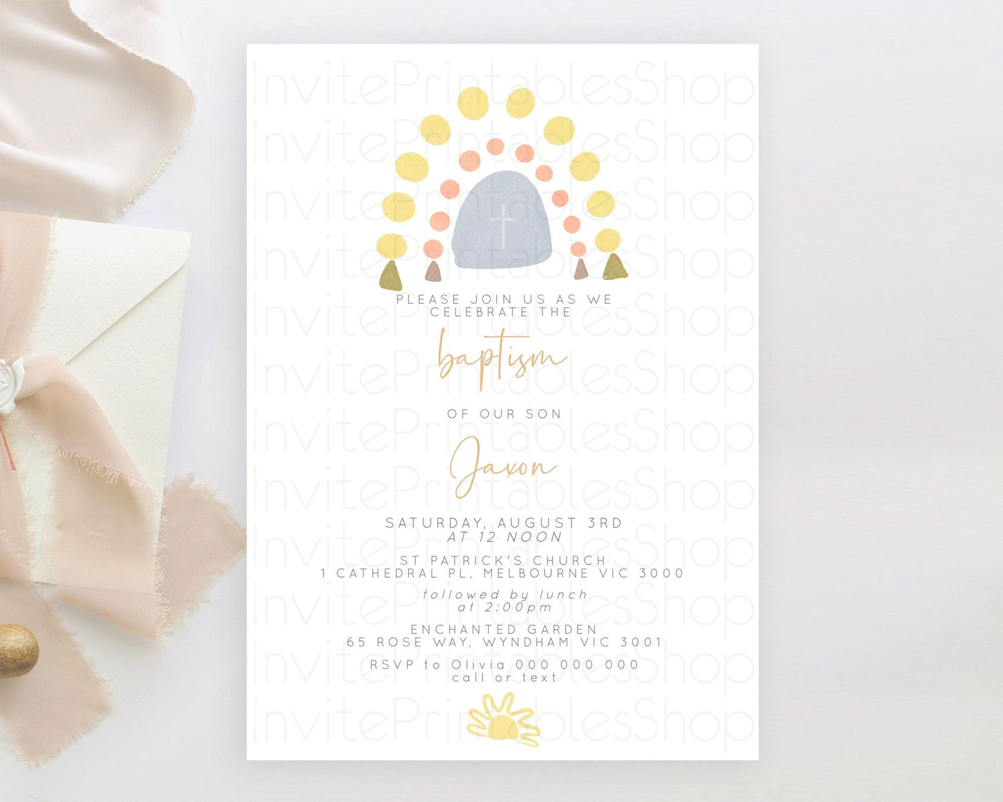 Pastel Rainbow Baptism Invitation Boho Rainbow Baptism 1st Birthday Invitation Rainbow Pastel Watercolor Christening Invitation D10688