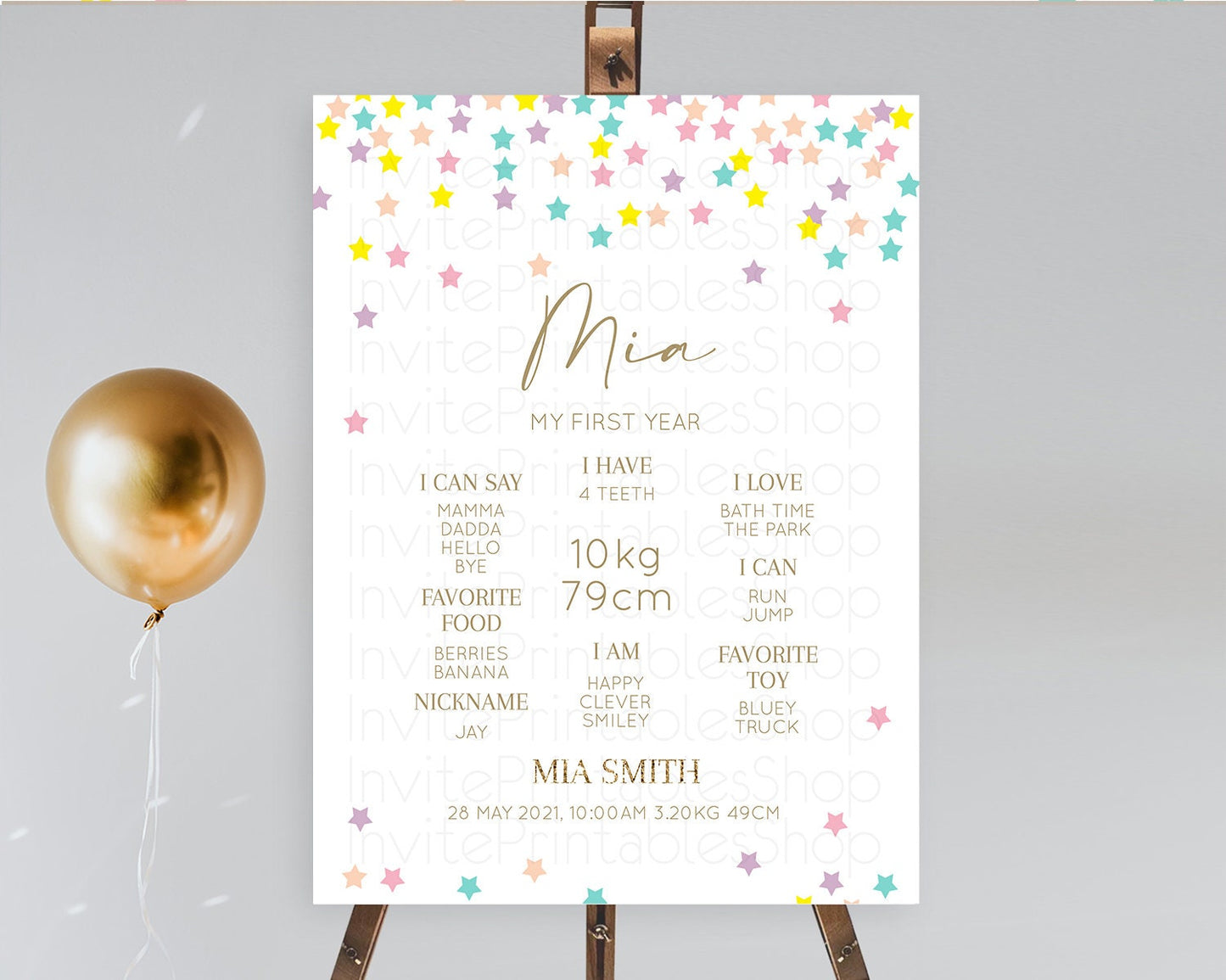 Star First Birthday Milestone Poster Pastel Stars Milestone Shooting Star Rainbow Colorful Confetti Twinkle Little Star 1st Birthday D10601