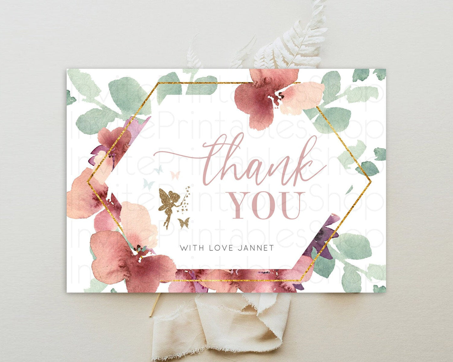 Fairy Thank You Fairy Thank You Card Enchanted Garden Pastel Butterfly Birthday Thank You Floral Secret Garden Teacher Thank You D10460