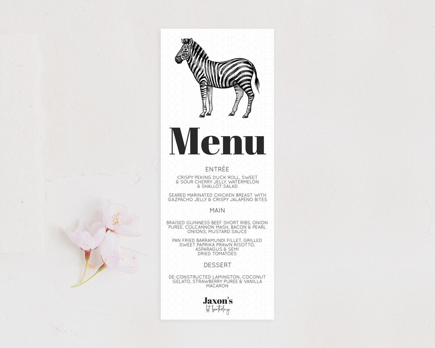 Zebra Menu Zebra Menu Template Zebra Party Table Decor Safari Adventure Decor Zebra Dinner Dessert Menu Party Food Menu D10249