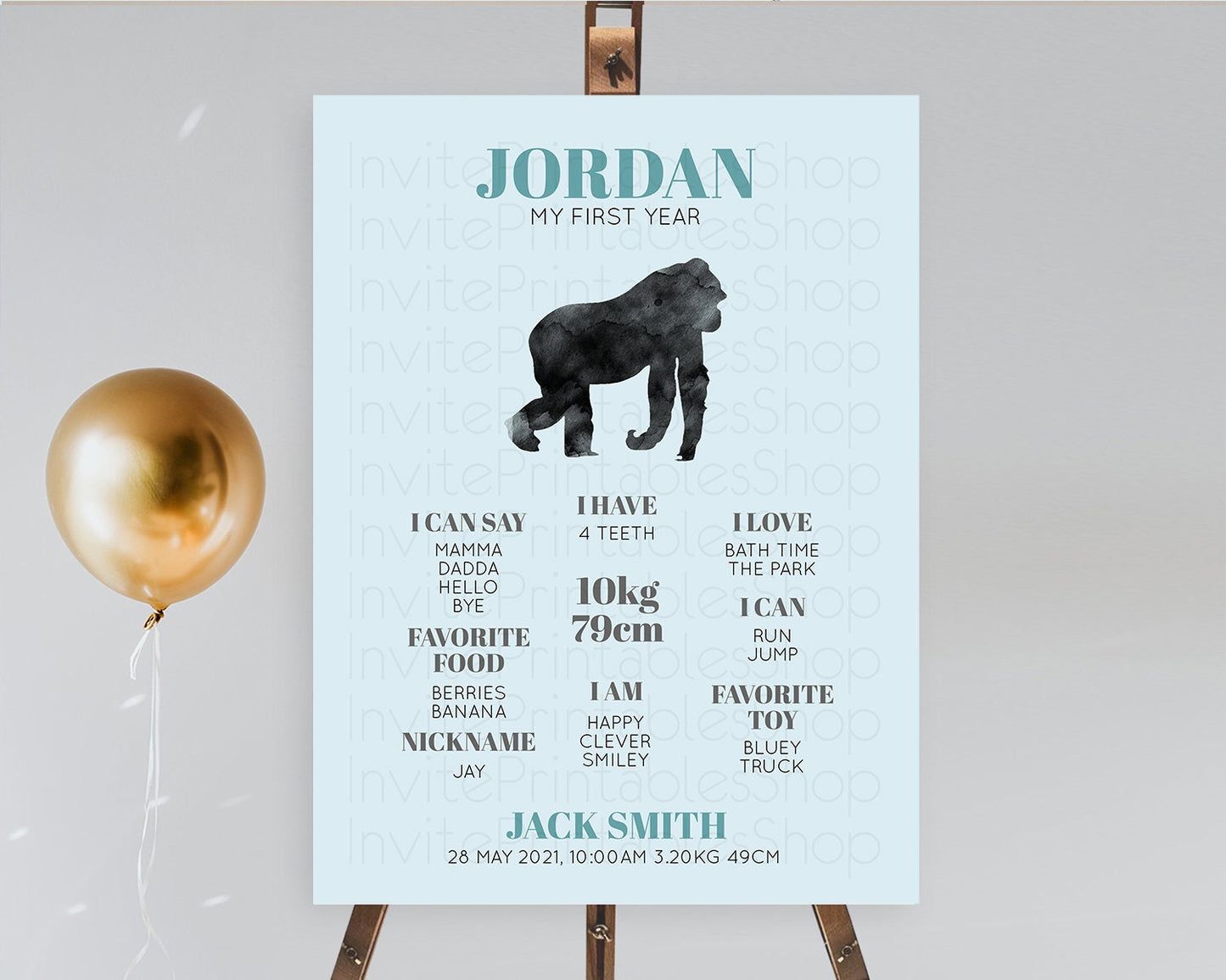Gorilla First Birthday Milestone Board Gorilla Milestone Poster Gorilla Decor Safari Adventure Gorilla First Birthday Welcome Sign D10799