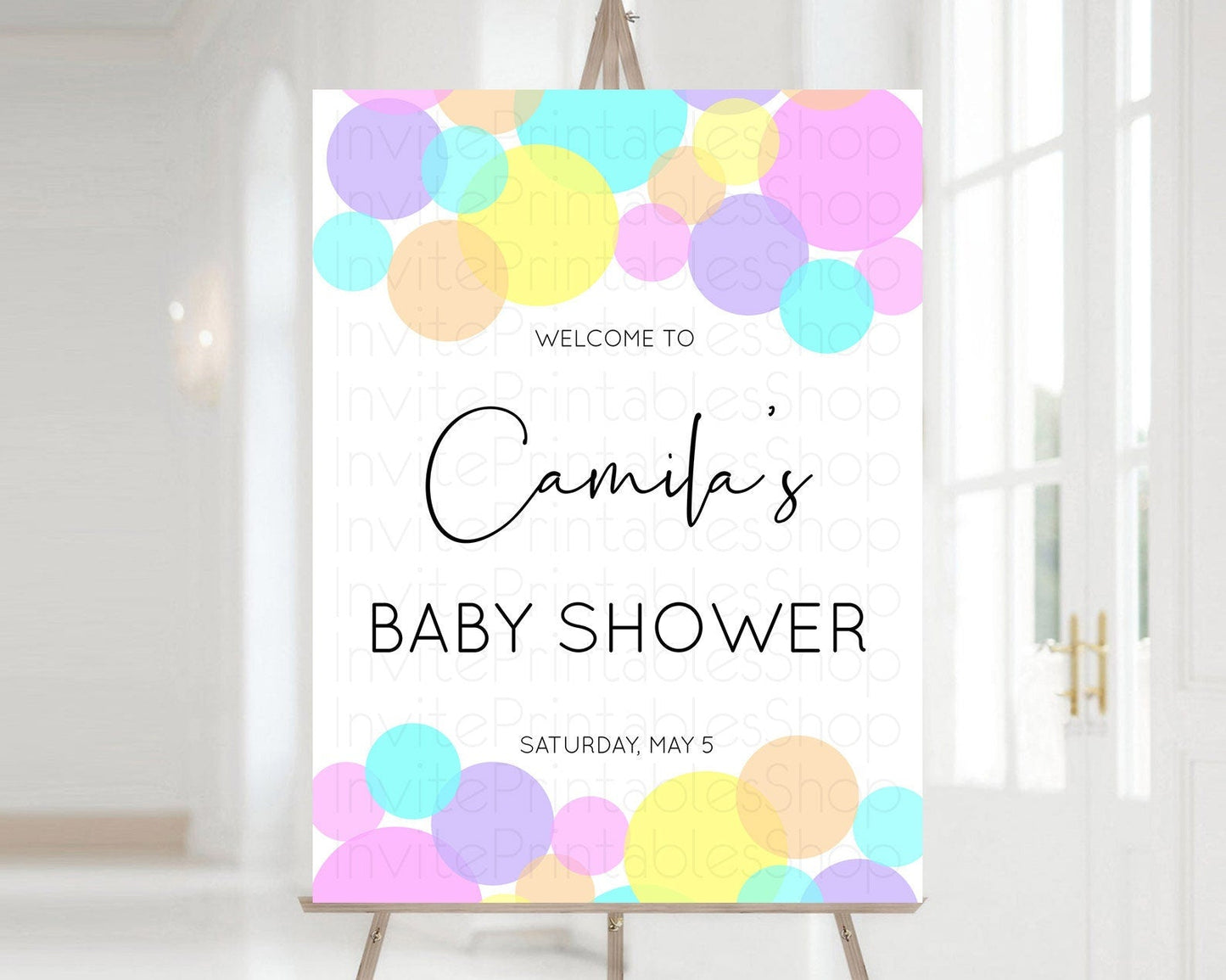 Rainbow Baby Shower Welcome Sign Pastel Welcome Board Pastel Rainbow Confetti Welcome Sign Colorful Bubbles Pastel Welcome Sign D10406