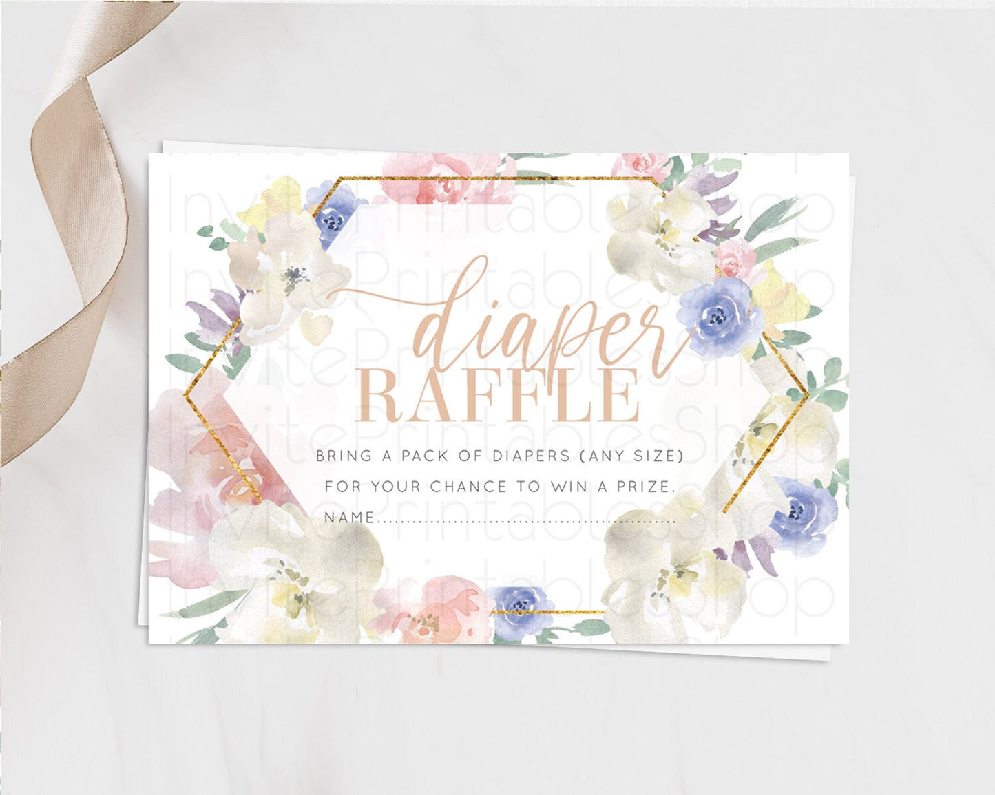 Secret Garden Diaper Raffle Card Boho Wildflower Diaper Raffle Insert Pastel Flower Garden Baby Shower Card Flower Raffle Game D10254