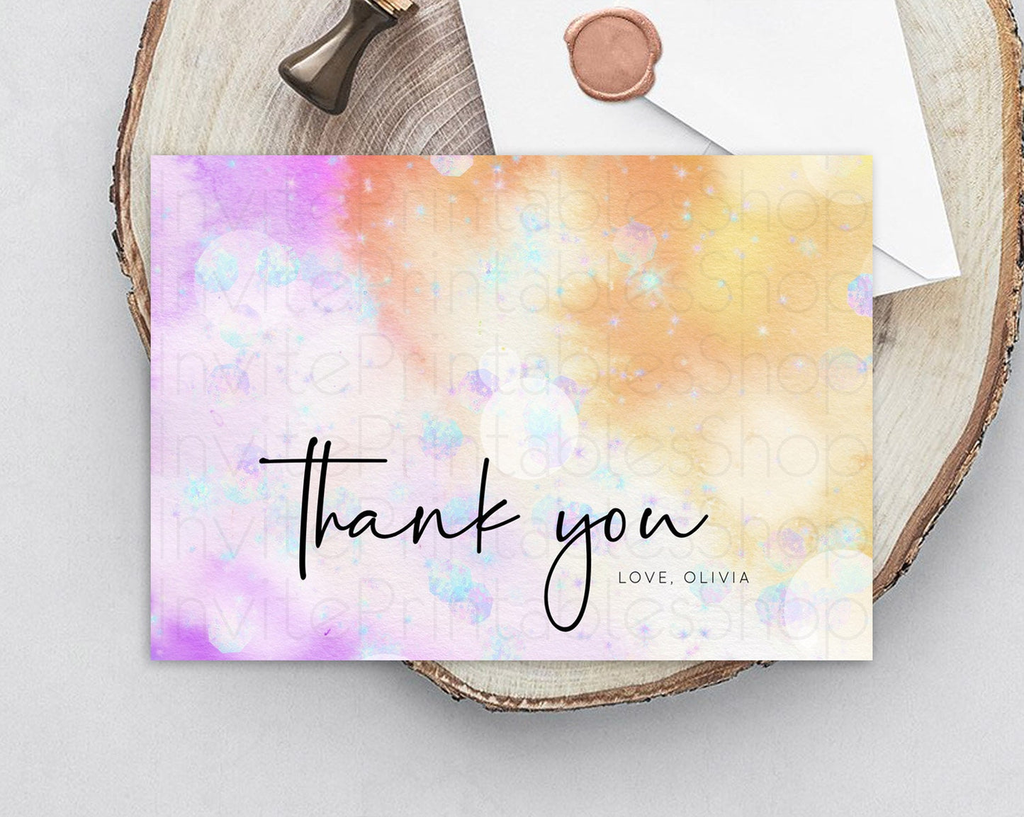 Pastel Thank You Rainbow Thank You Card Colorful Pastel Birthday Thank You Card Confetti Watercolor Pastel Teacher Thank You Cards D10690