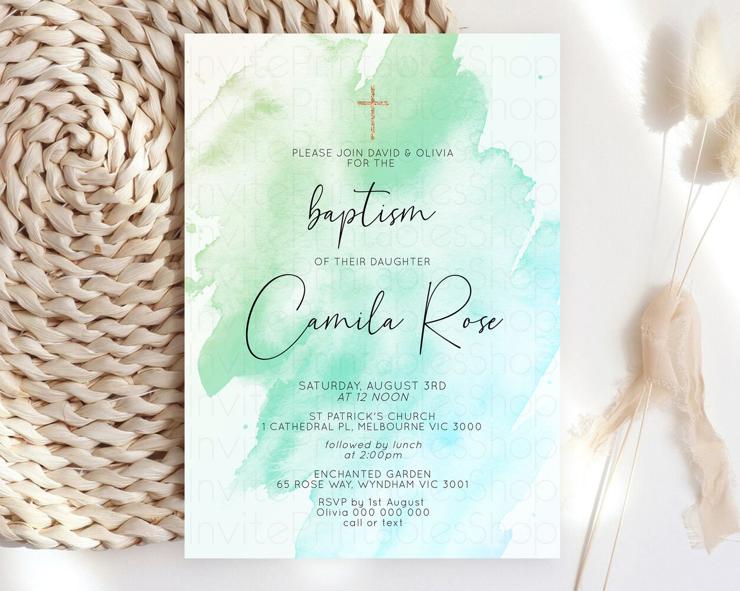 Pastel Baptism Invitation Rainbow Christening Invitation Holy Communion Invite Baptism 1st Birthday Sprinkles Ombre Watercolor Splash