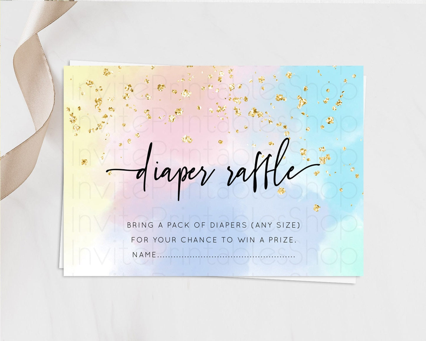 Pastel Diaper Raffle Card Pastel Rainbow Diaper Raffle Insert Colorful Ombre Watercolor Diaper Ticket Confetti Glitter Raffle Game D10368