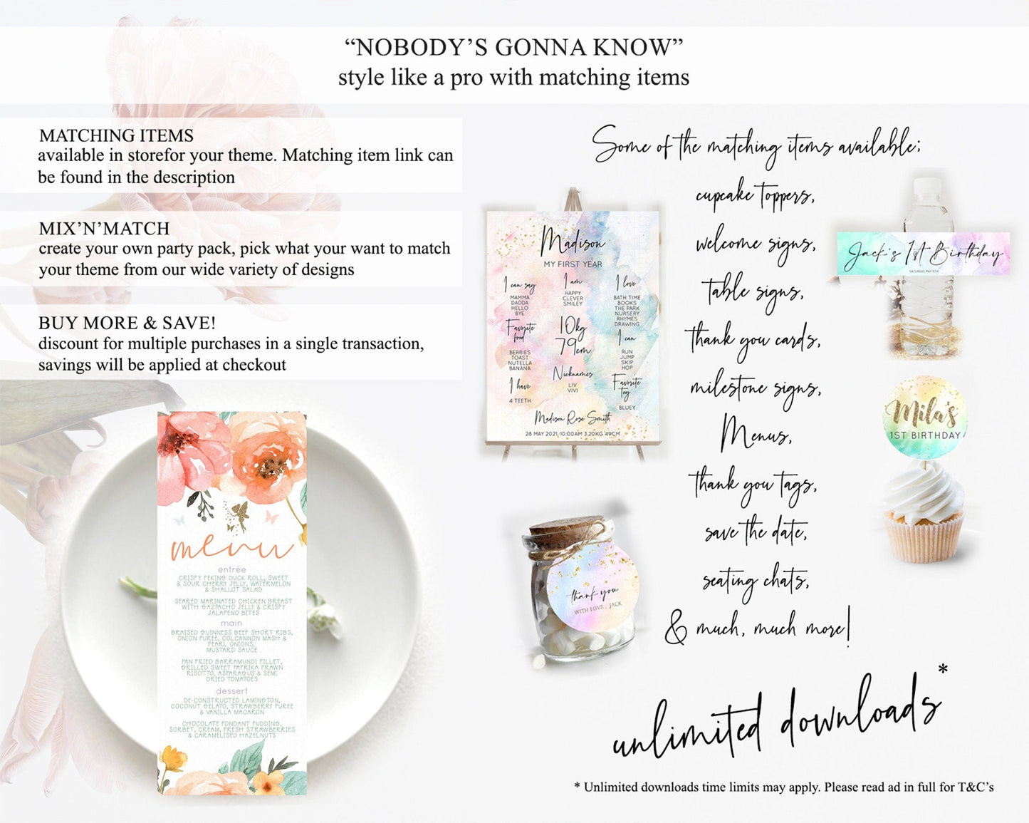 Fairy Menu Fairy Menu Template Enchanted Garden Pastel Floral Butterfly Table Decor Fairy Secret Garden Dinner Dessert Food Menu D10346