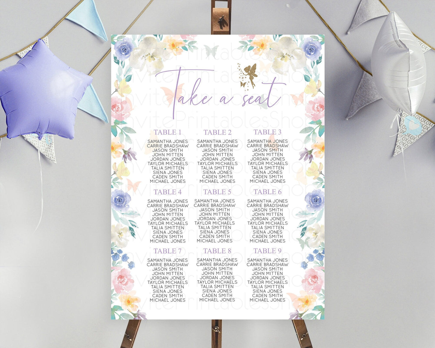 Fairy Seating Chart Pastel Fairy Seating Chart Fairy Tea Party Fairy Garden Seating Sign Enchanted Garden Floral Butterfly Decor D10761