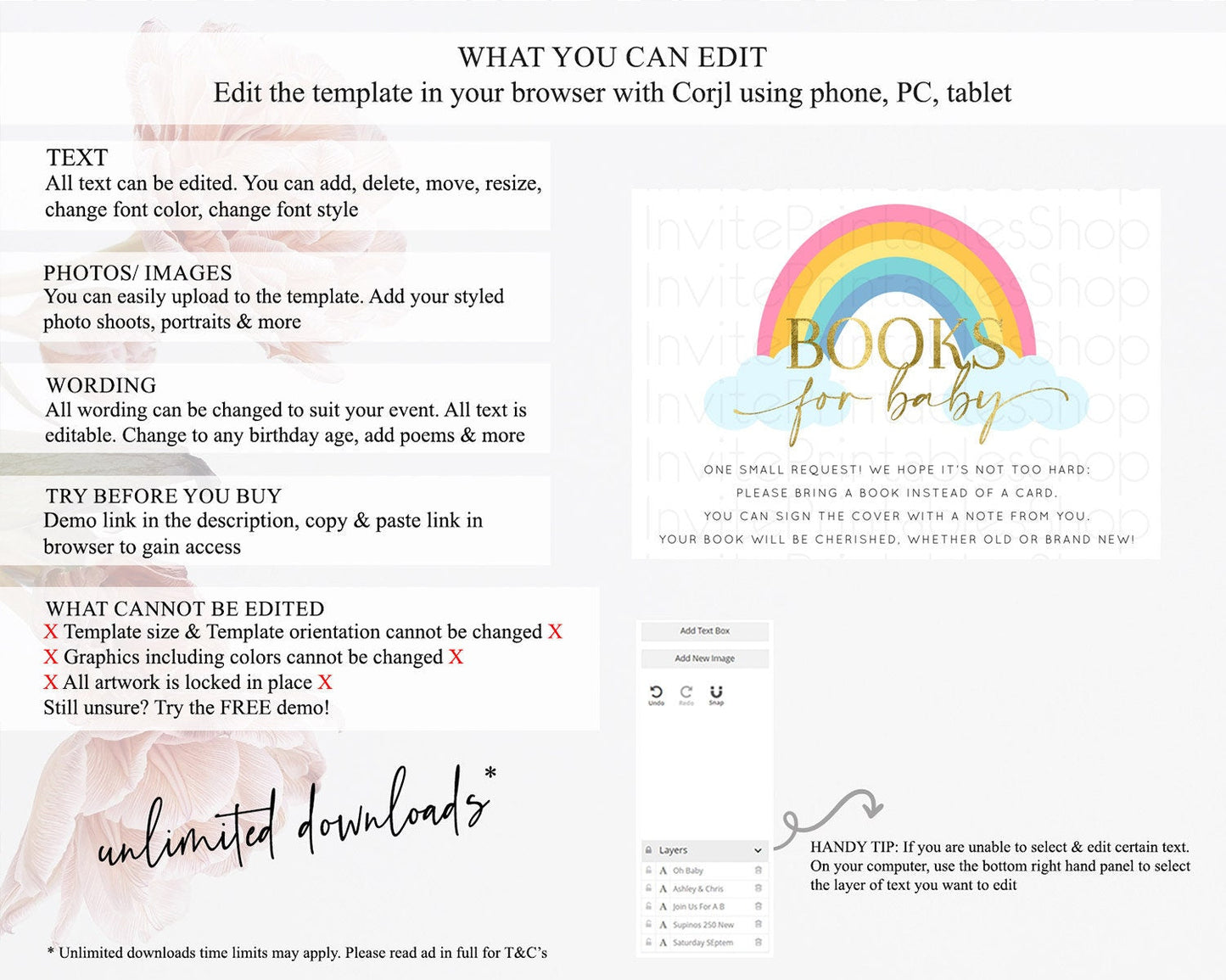 Pastel Rainbow Books For Baby Card Boho Rainbow Book Insert Boho Rainbow Book Card Pastel Watercolor Baby Shower Book Poem Request D10123