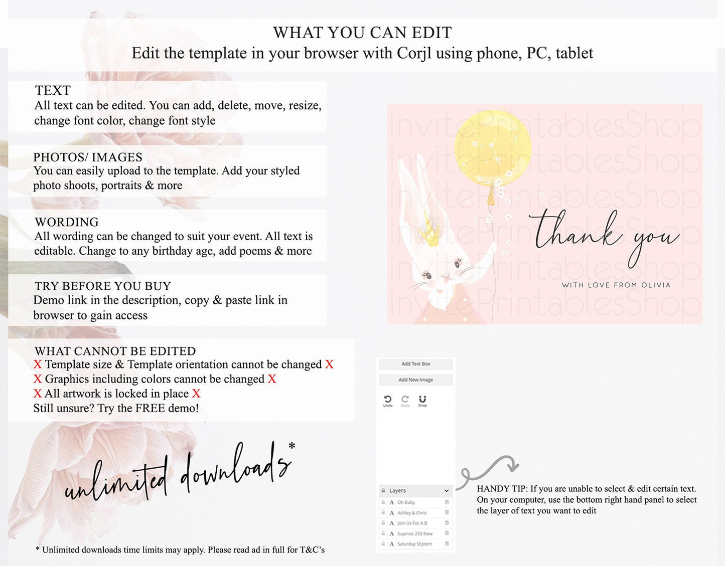 Bunny Thank You Bunny Balloon Thank You Card Colorful Pastel Confetti Birthday Thank You Card Sprinkles Bunny Teacher Thank You Card D10219