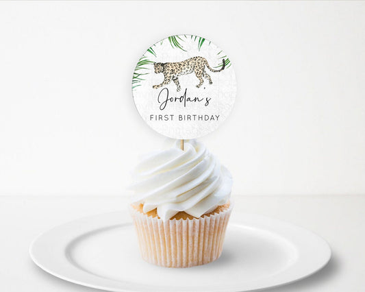 Cheetah Cupcake Toppers Cheetah Cupcake Cheetah Safari Cupcake Adventure Cheetah Cupcake Topper Palm Leaf Zoo First Birthday Décor D10382