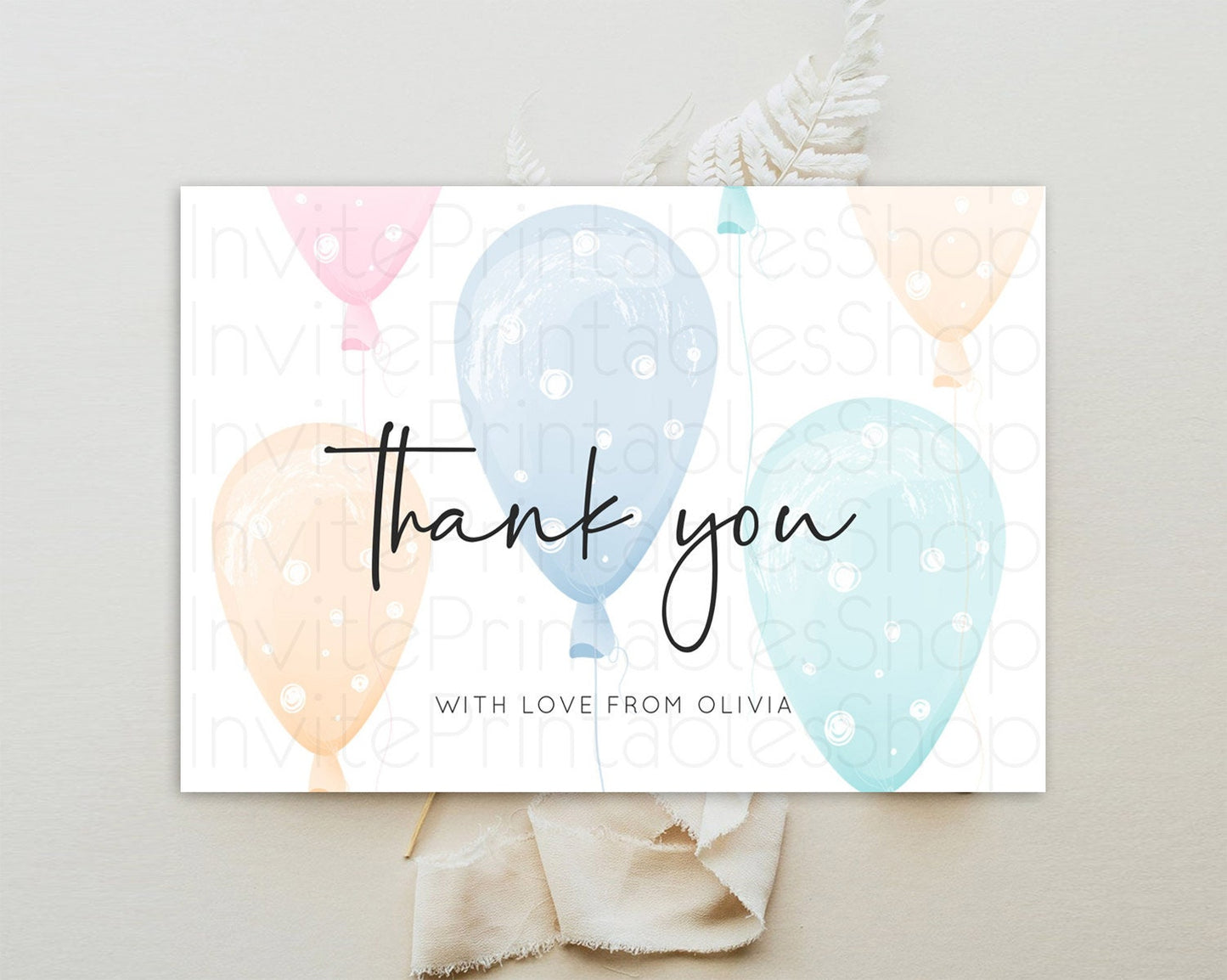 Pastel Balloons Thank You Colorful Balloon Thank You Card Rainbow Balloon Birthday Thank You Card Confetti Teacher Thank You Cards D10776