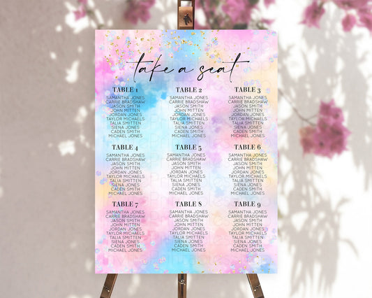 Editable Rainbow Seating Chart Pastel Seating Chart Colorful Pastel Watercol