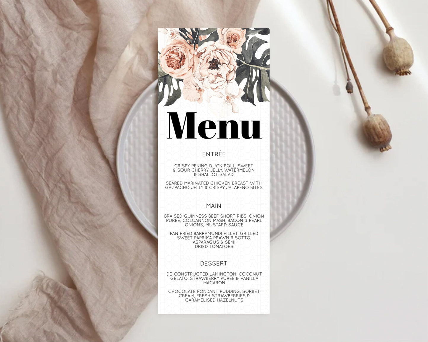 Secret Garden Menu Wildflower Menu Template Pastel Flower Garden Table Decor Boho Floral Dinner Dessert Floral Party Food Menu D10249