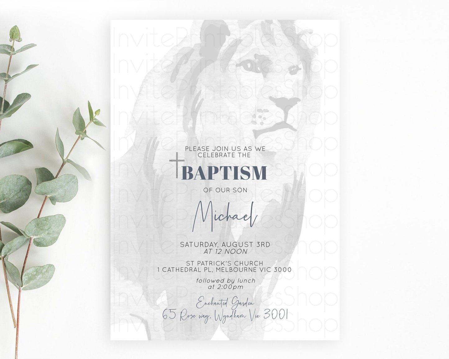 Lion Baptism Invitation Lion Baptism 1st Birthday Invitation Modern Safari Adventure Lion Christening Invitation Holy Communion D10299